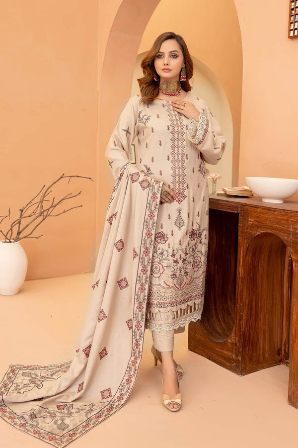 Blush Beige 3pc - Embroidered Dhanak Dress