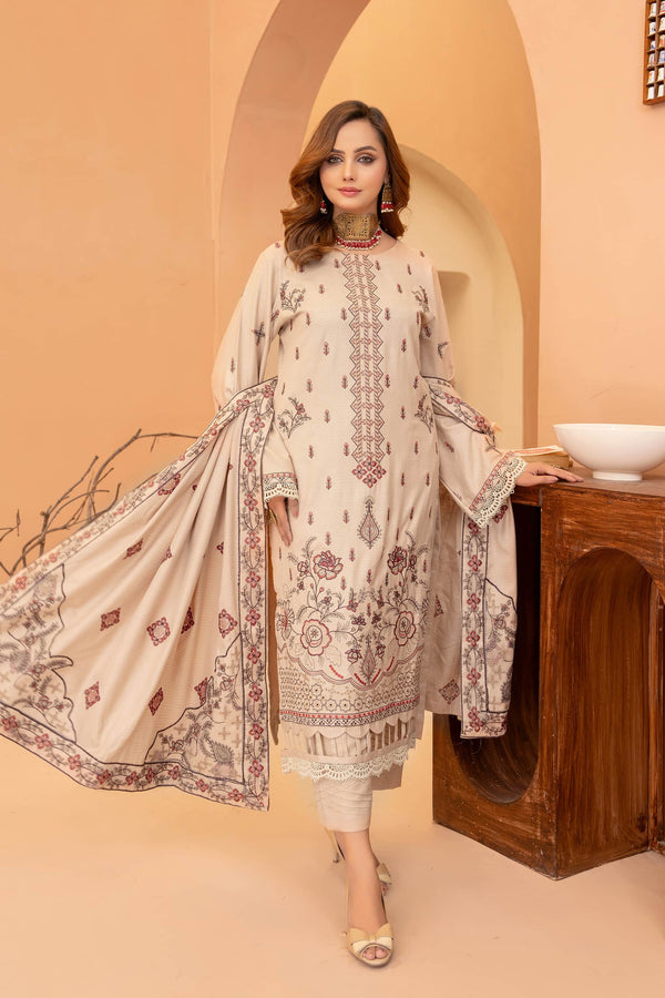 Blush Beige 3pc - Embroidered Dhanak Dress