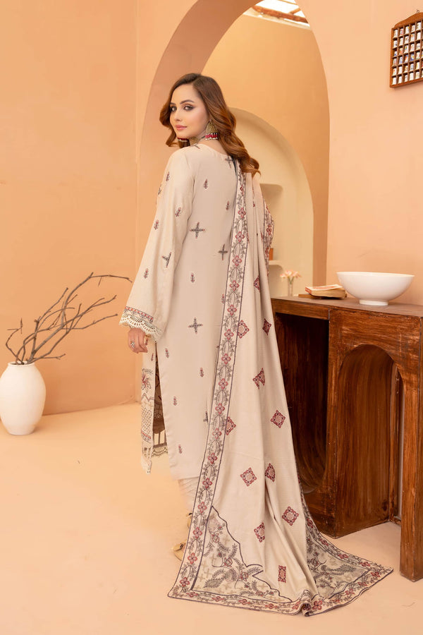 Blush Beige 3pc - Embroidered Dhanak Dress