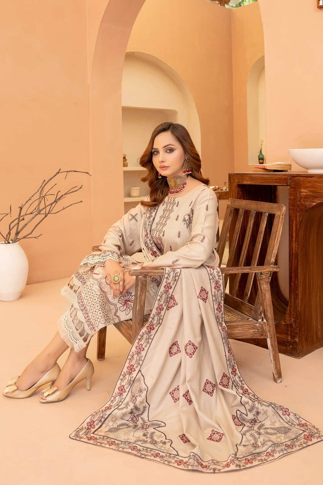 Seasonal 3pc - Embroidered Dhanak Dress