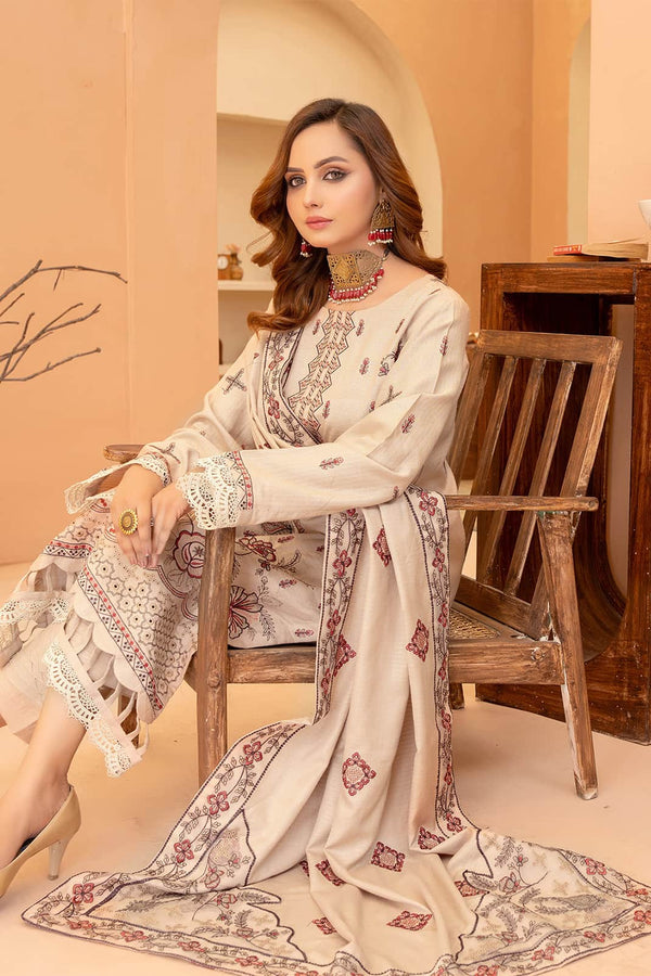 Blush Beige 3pc - Embroidered Dhanak Dress