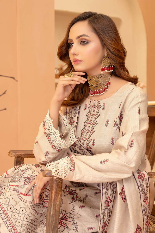 Seasonal 3pc - Embroidered Dhanak Dress
