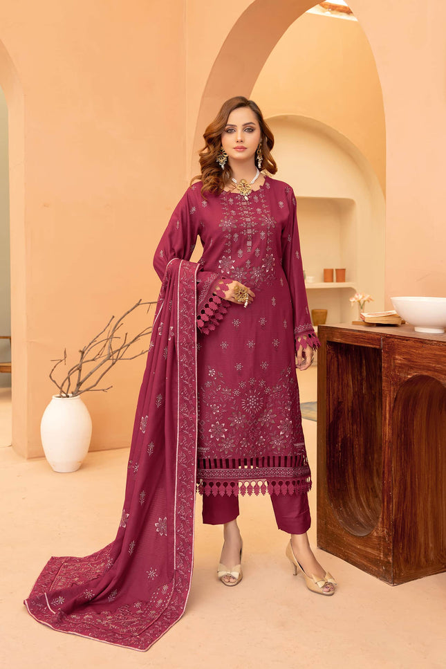 Seasonal 3pc - Embroidered Dhanak Dress