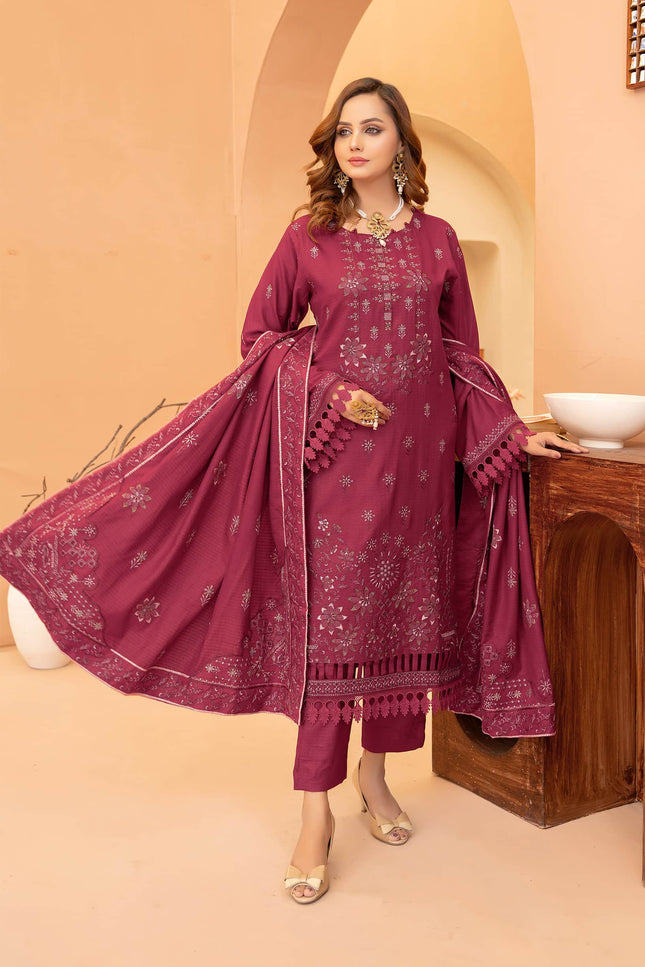 Seasonal 3pc - Embroidered Dhanak Dress