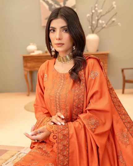Seasonal 3pc - Dhanak Embroidered Dress