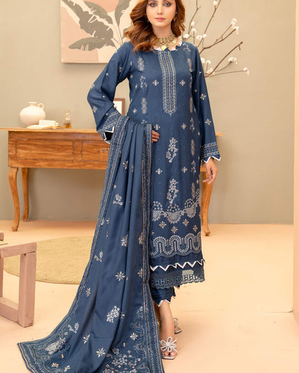 Oxford-Blue 3pc - Dhanak Embroidered Dress