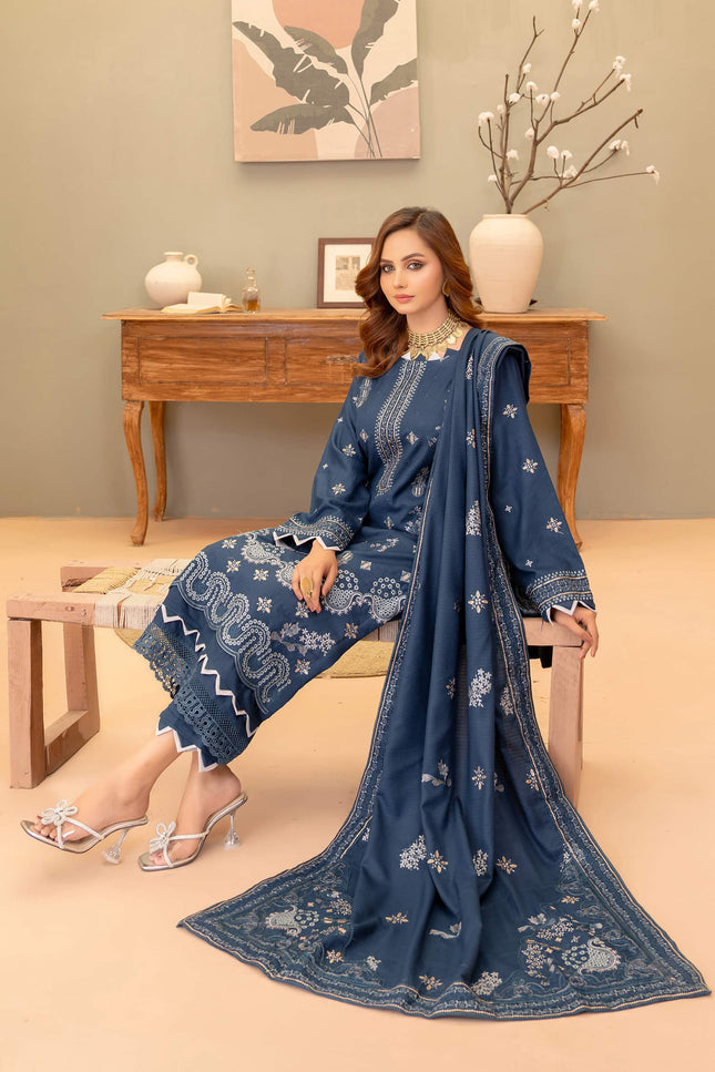 Seasonal 3pc - Dhanak Embroidered Dress