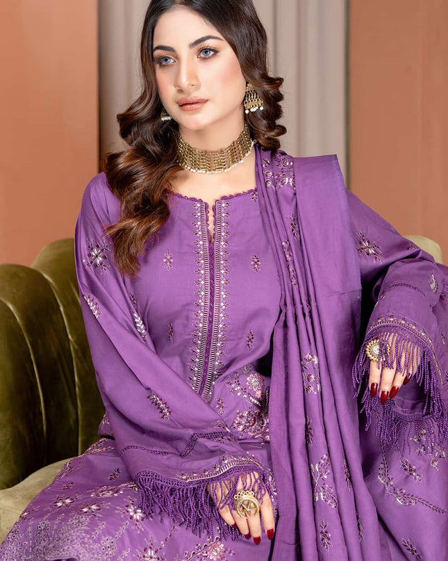 Nazakat - 08 - Slub Linen - Embroidered - 3pc
