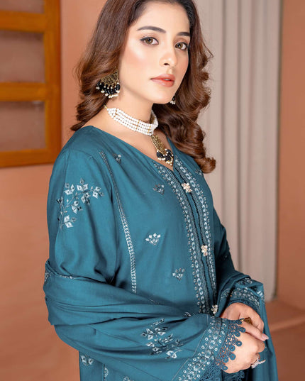 Nazakat - 07 - Slub Linen - Embroidered - 3pc