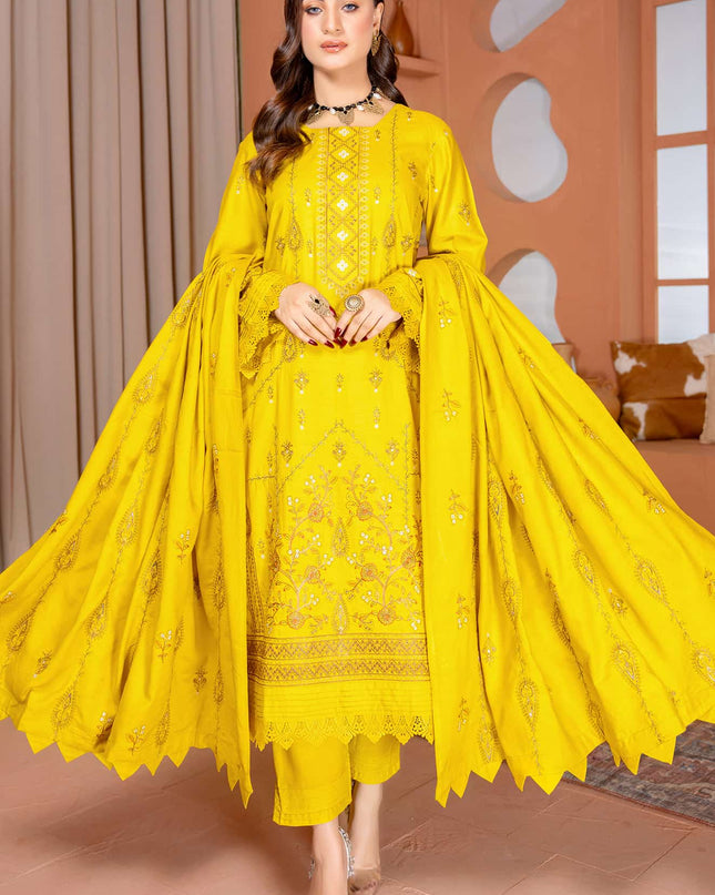 Nazakat - 04 - Slub Linen - Embroidered - 3pc