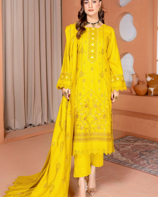 Nazakat - 04 - Slub Linen - Embroidered - 3pc