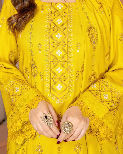 Nazakat - 04 - Slub Linen - Embroidered - 3pc