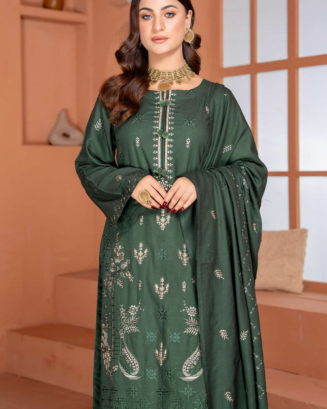 Nazakat - 02 - Slub Linen - Embroidered - 3pc