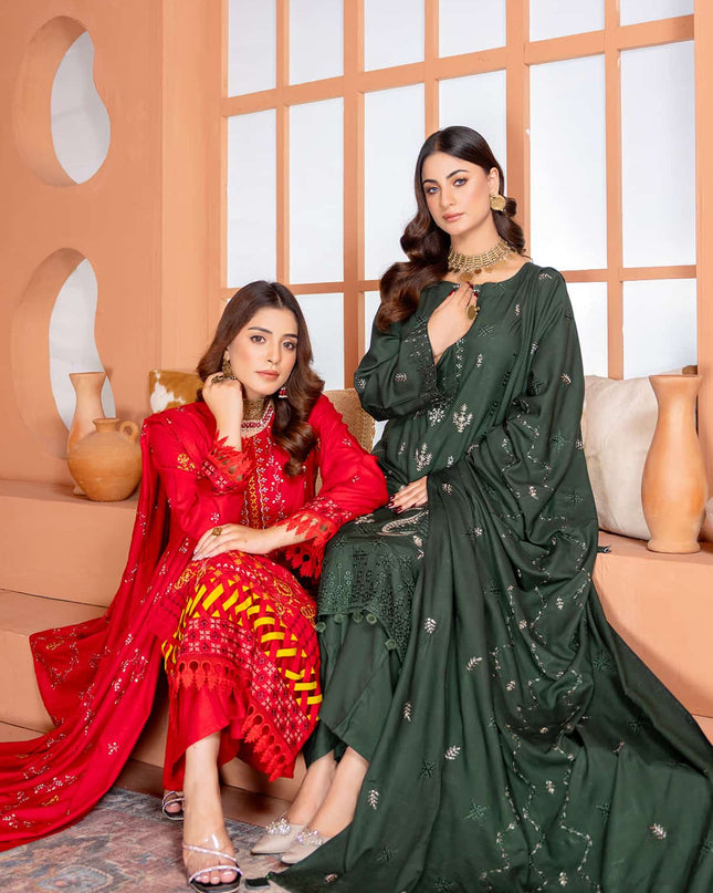 Nazakat - 02 - Slub Linen - Embroidered - 3pc