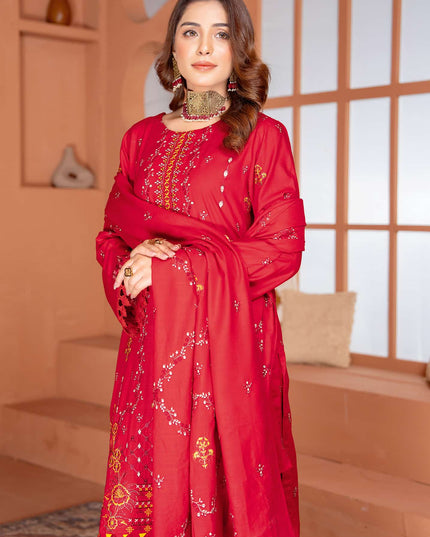Seasonal - 01 - Slub Linen - Embroidered - 3pc