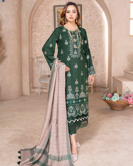 Dark Sage - Dhanak With Pashmina Shawl - 3pc