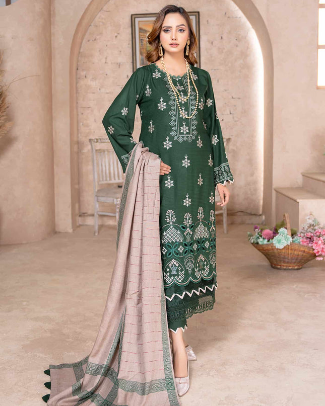 Dark Sage - Dhanak With Pashmina Shawl - 3pc