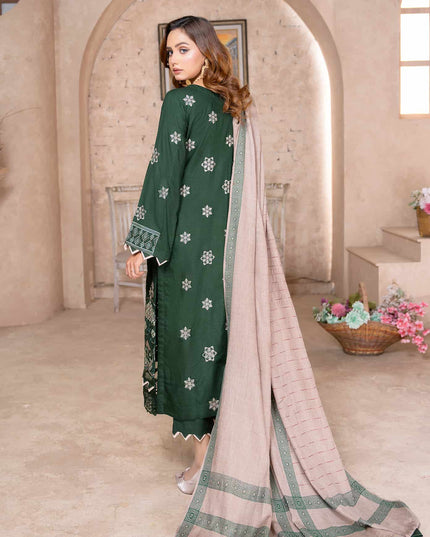 Dark Sage - Dhanak With Pashmina Shawl - 3pc