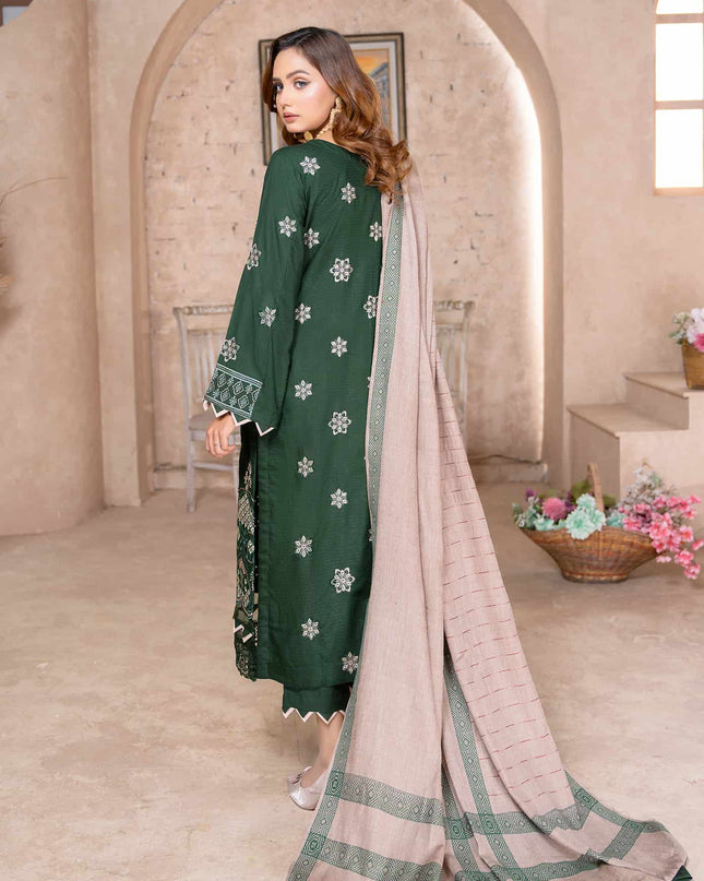 Dark Sage - Dhanak With Pashmina Shawl - 3pc