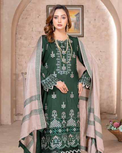 Dark Sage - Dhanak With Pashmina Shawl - 3pc