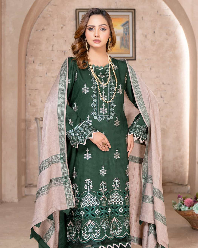 Dark Sage - Dhanak With Pashmina Shawl - 3pc