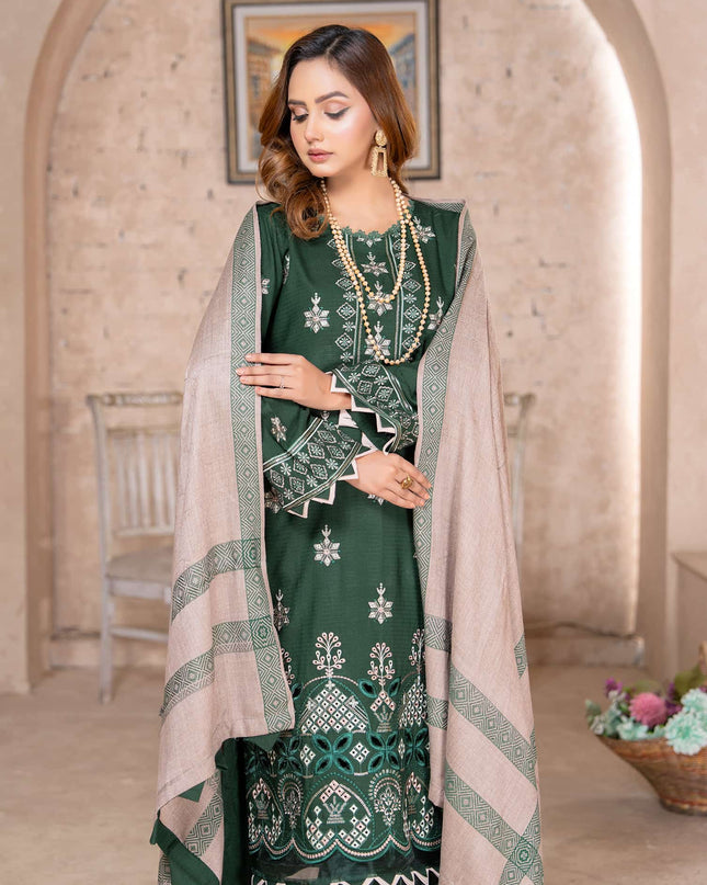 Dark Sage - Dhanak With Pashmina Shawl - 3pc