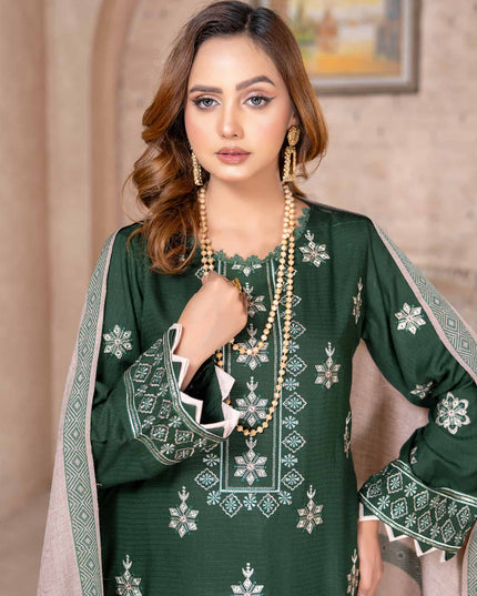 Dark Sage - Dhanak With Pashmina Shawl - 3pc