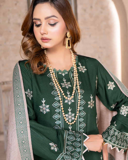 Dark Sage - Dhanak With Pashmina Shawl - 3pc