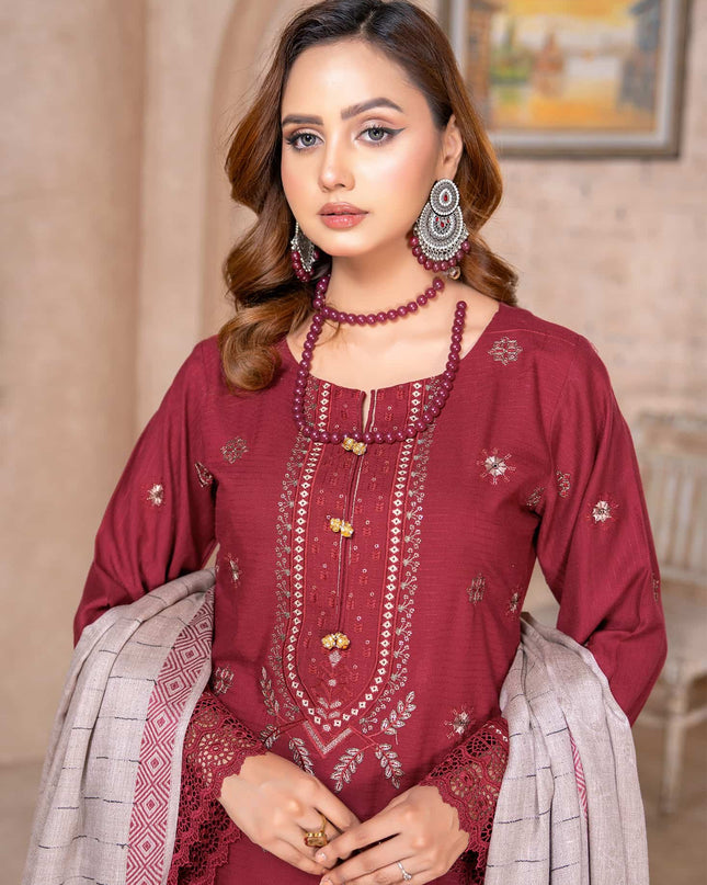 Crimson Red - Dhanak with Pashmina Shawl - 3pc