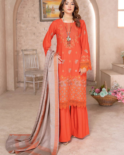 Fiery Coral - Dhanak With Pashmina Shawl - 3pc
