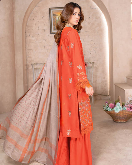 Fiery Coral - Dhanak With Pashmina Shawl - 3pc