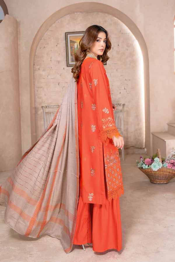 Fiery Coral - Dhanak With Pashmina Shawl - 3pc