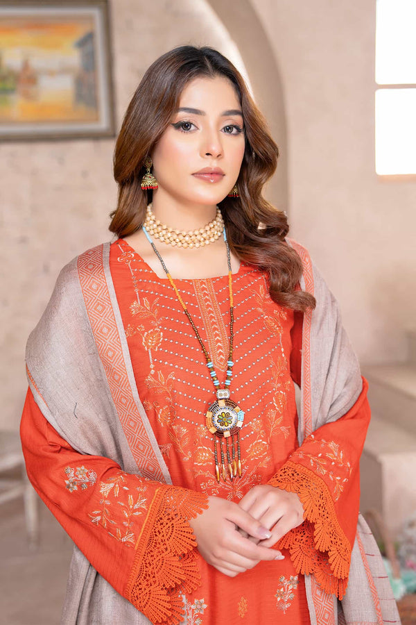 Fiery Coral - Dhanak With Pashmina Shawl - 3pc