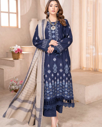Indigo Blue - Dhanak With Pashmina Shawl - 3pc
