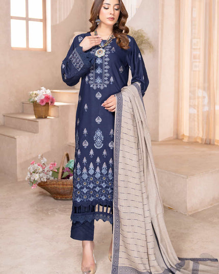 Indigo Blue - Dhanak With Pashmina Shawl - 3pc