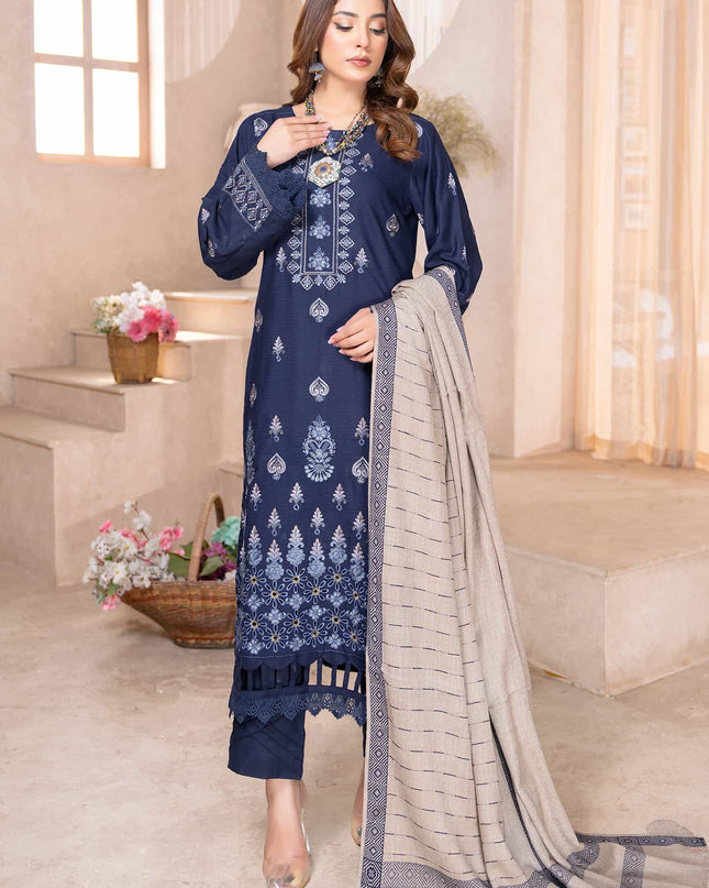 Indigo Blue - Dhanak With Pashmina Shawl - 3pc