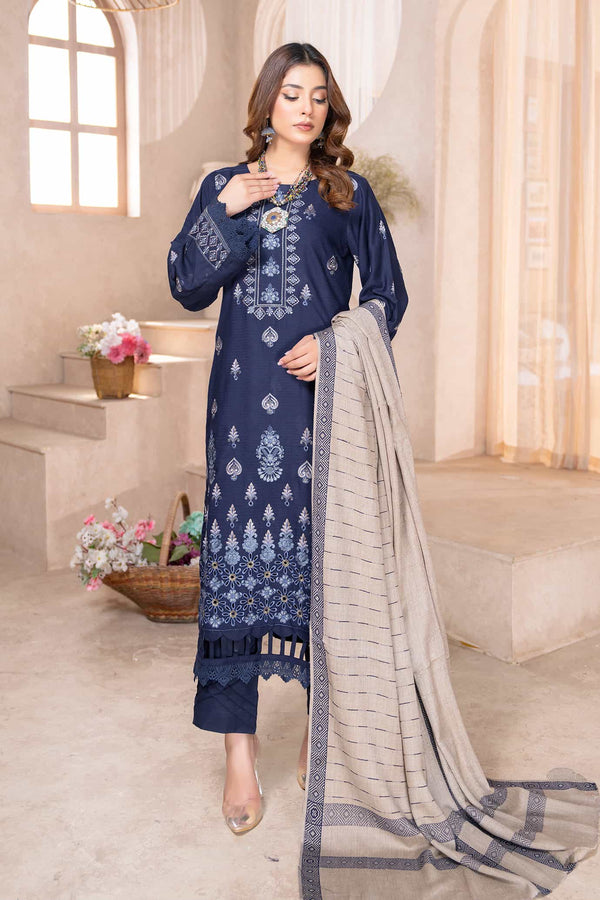 Indigo Blue - Dhanak With Pashmina Shawl - 3pc