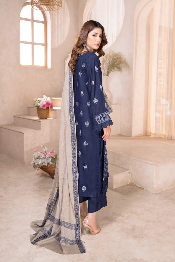 Indigo Blue - Dhanak With Pashmina Shawl - 3pc