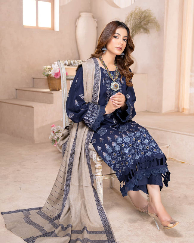 Indigo Blue - Dhanak With Pashmina Shawl - 3pc