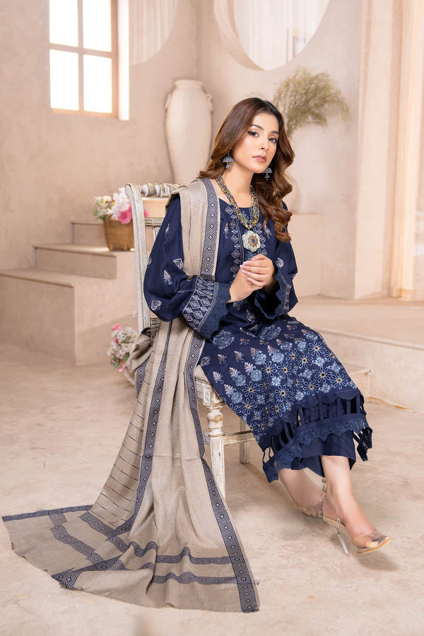 Indigo Blue - Dhanak With Pashmina Shawl - 3pc