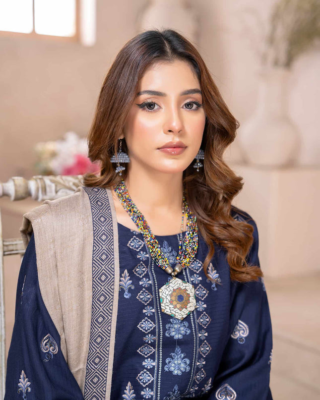 Indigo Blue - Dhanak With Pashmina Shawl - 3pc