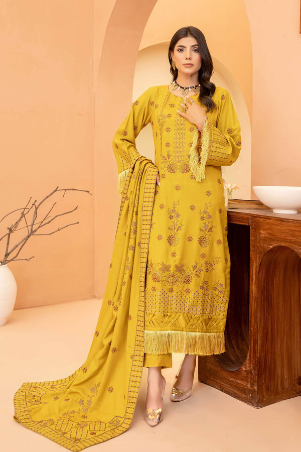 Marigold 3Pc - Embroidered Dhanak Dress