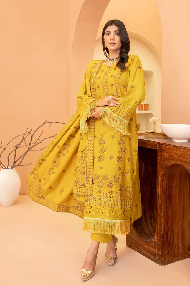 Seasonal 3Pc - Embroidered Dhanak Dress