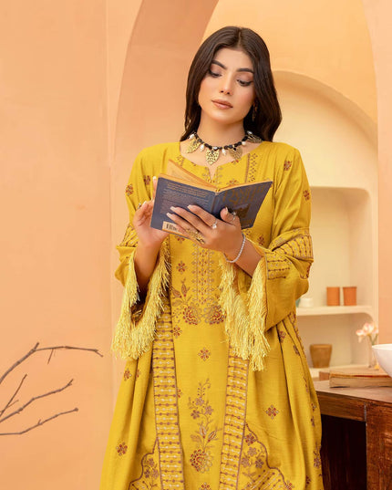 Seasonal 3Pc - Embroidered Dhanak Dress