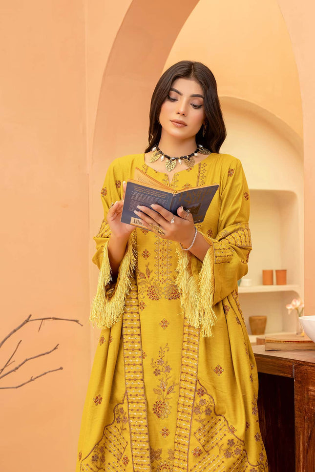 Seasonal 3Pc - Embroidered Dhanak Dress