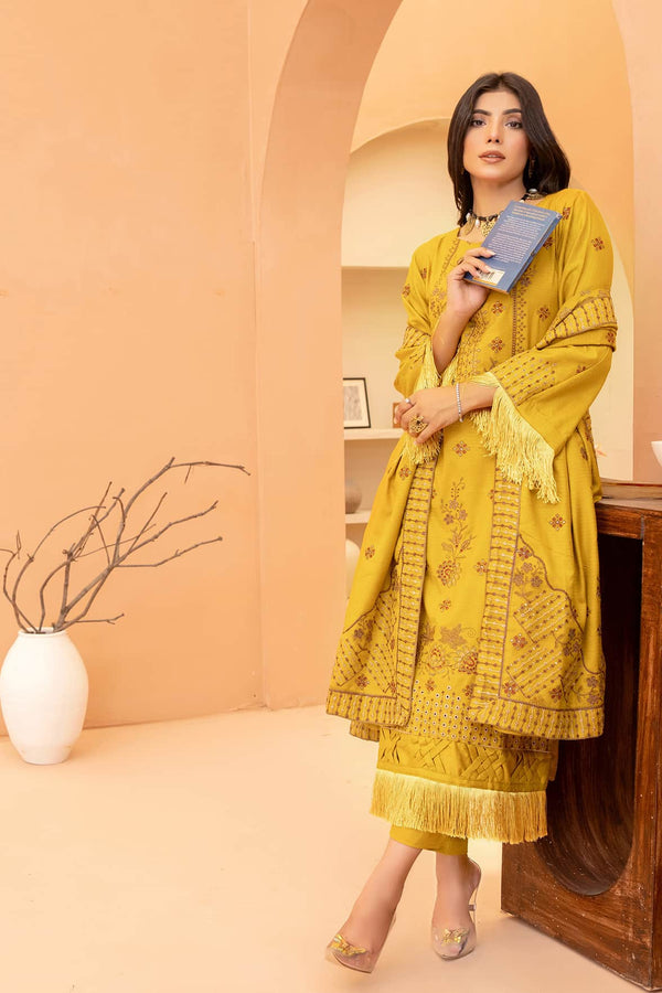 Marigold 3Pc - Embroidered Dhanak Dress