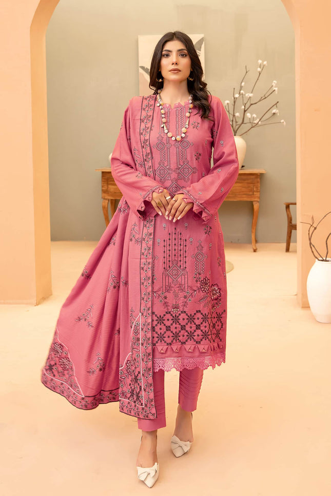 Seasonal 3pc - Embroidered Dhanak Dress