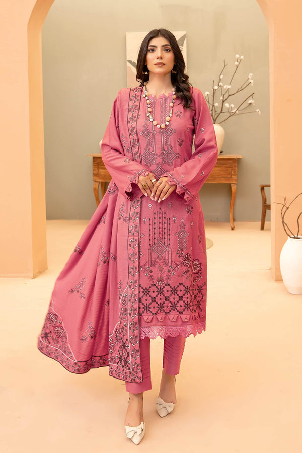 Mauvepink 3pc - Embroidered Dhanak Dress