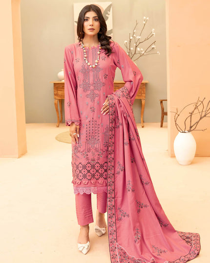 Mauvepink 3pc - Embroidered Dhanak Dress