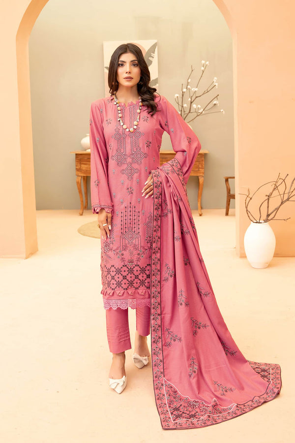 Mauvepink 3pc - Embroidered Dhanak Dress